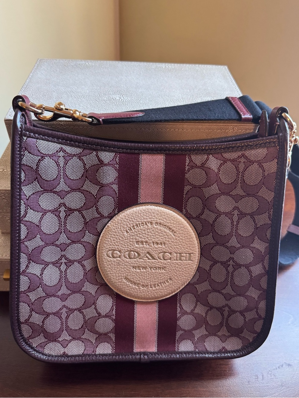 Coach Burgundy and Pink Signature Crossbody Bag